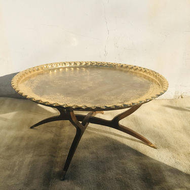Vintage Etched Brass Folding Coffee Table 