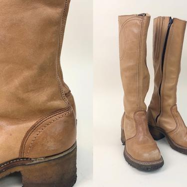 Vintage 1970s Tan Campus Boots with Crepe Sole, Vintage Campus Boots, 1970s 70s, Western, Southwestern, Boho, Hippie, Size 8/8.5 by Mo