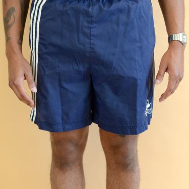 Vintage 90s Blue Nylon Adidas Olympics Soccer France Running Hiking Swim Shorts Trunks XS Small Medium 