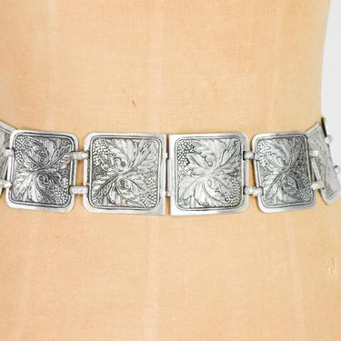 1950s Silver Aluminum Belt | 50s Aluminum Leaf Link Belt 