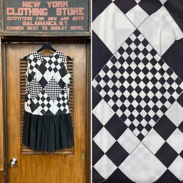 Vintage 1960’s Black & White Op Art Mod Romper Playsuit, Vintage Romper, Checker Print, Playsuit, 1960’s, Op Art, Mod, Black and White 