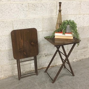 Vintage TV Trays Retro 1960s Set of 2 Matching + Brown + Wood Grain + Folding + Fold Up + Tray + Plant Tables + MCM + Mid Century Home Decor 