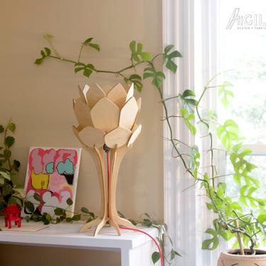 DAHLIA flower lamp // a beautifully warm and unique wooden bedside lamp by DesignAgile