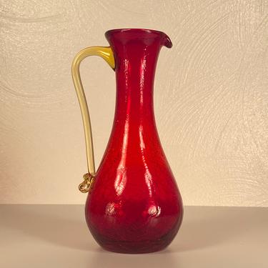 Vintage Red Crackle Glass Vase 