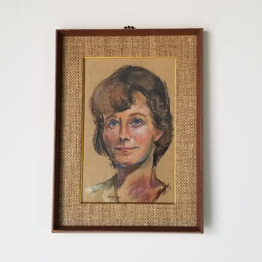 1960s Portrait of a Lady Pastel Drawing by Irwin D. Hoffman, Framed. 