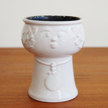 Scandinavian Ansiktskruka Lady Pottery Candle Holder Flower Vase Made in Denmark 