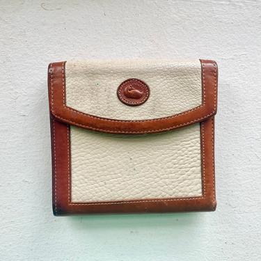 Vintage Dooney and Bourke Cream White and Brown Leather Credit Card Wallet, Distressed 