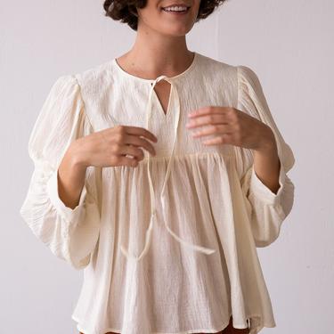 Amente Quilted Cotton Peasant Blouse