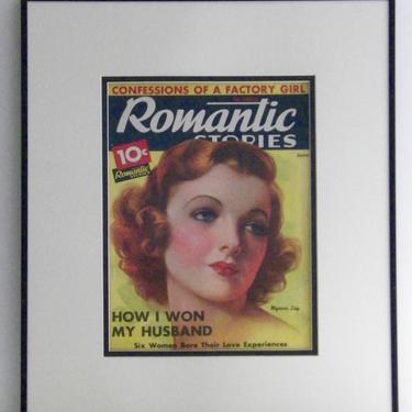 MYRNA LOY Framed Dbl Mat Romantic Magazine Color Cover &quot;How I Won My Husband&quot; 1930s June Edition Magazine 1930s MGM Movie Star Cover Photo 