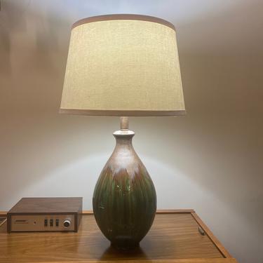 Vintage Midcentury Ceramic Green Brown Table Lamp 