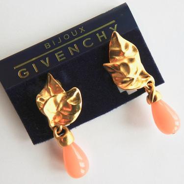 Vintage Givenchy Leaf and Lucite Drop New with Tags Earrings 