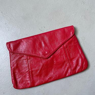 1980s Envelope Clutch Purse Red Leather 