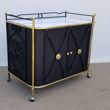 1950's French / Hollywood Regency Style  Metal And Brass  Bar Cart . 