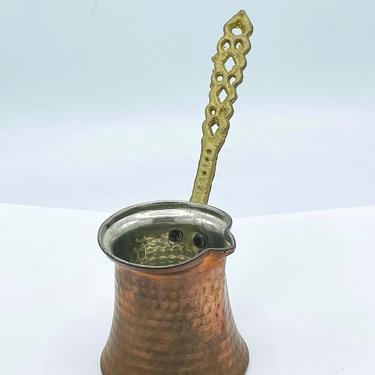 Vintage Hamered  Copper and Brass Turkish Coffee Pot or Butter or Milk Warmer- 