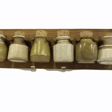 Organic Modern Hanging Spice Rack with Pottery Jars 1970s
