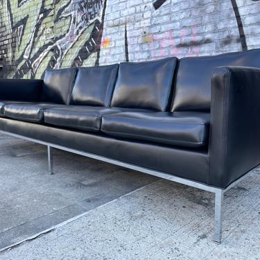 Style of Florence Knoll 4 seater sofa couch original Black Vinyl upholstery mid century modern faux leather 