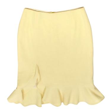 Escada - Light Yellow Wool Ruffled Pencil Skirt Sz 6