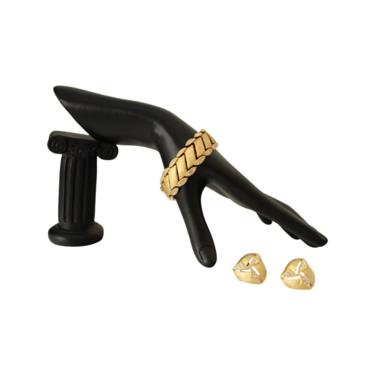 1960s Brushed Gold & Diamanté Rhinestone Demi Parure - Vintage Gold Demi Parure - Vintage Bracelet and Earring Set - 1960s Jewelry Set 