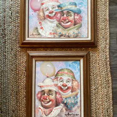Set of Vintage Signed Original Oil on Canvas William Moninet Clowns 