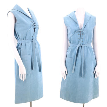 70s HALSTON ultra suede lace up dress M / vintage 1970s powder blue Iconic original designer trench coat dress 
