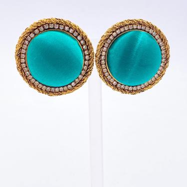 Roxanne Assoulin Dome Emerald Green Satin & Crystal Earrings 