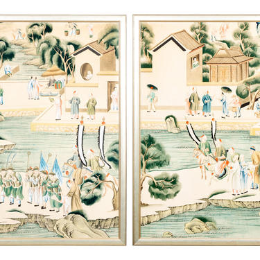 Framed Chinoiserie Wall Paper Panels