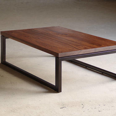 walnut coffee table with custom recycled content steel base - modern urban - contemporary hardwood furniture 