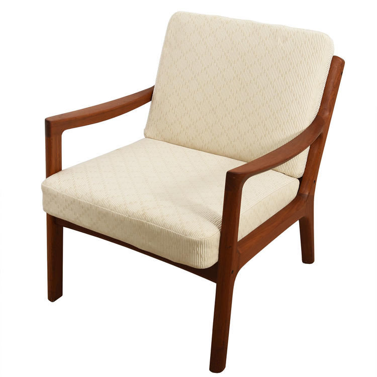 Danish Modern White Cushion Teak Chair