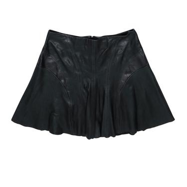 Karen Millen - Black Flared Leather Mini Skirt w/ Perforated Accents Sz 10