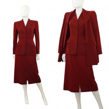 Late 1940s Cranberry Red 3 Piece Suit - 1940s Red Suit with Matching Overcoat - 1940s Suit and Coat Set - 1940s 3 Piece Suit | Size Small 