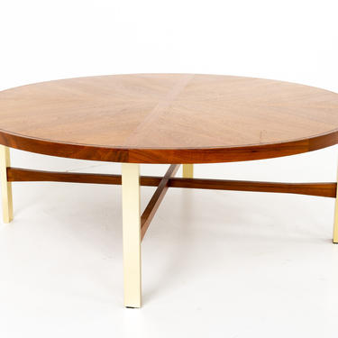 Drexel Heritage Mid Century Walnut and Brass Round Coffee Table - mcm 