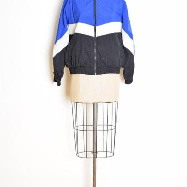 vintage 90s jacket windbreaker blue white black nylon bomber jacket swishy L XL clothing 