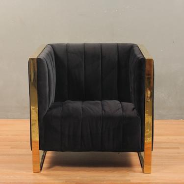 Large Black &amp; Gold Velour Tuxedo Club Chair – ONLINE ONLY