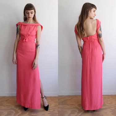 Vintage 60s Hot Pink Backless Maxi Dress/ 1960s Mod Party Dress/ Size Small 