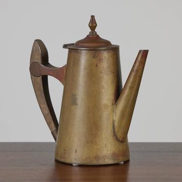 Patinated Brass Teapot with Wooden Handle