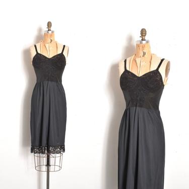 Vintage 1960s Slip / 60s Lace Bustier Slip / Black ( small S ) 