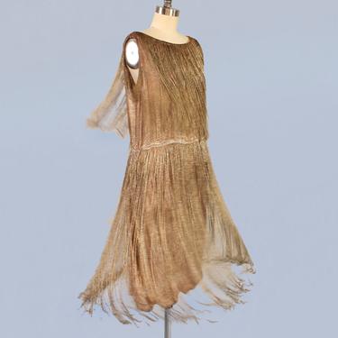 RARE 1920s Dress / 20s Metallic Lame FRINGE Dress 