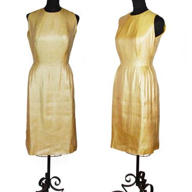 1950s Dress ~ Gold Lamé Cocktail Wiggle Sleeveless Dress 