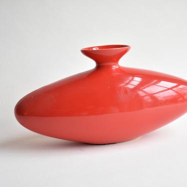 Bold Red Oblong Vase | Ceramic Home Decor | Geometric MidCentury Modern Danish Look Art Pottery | Vintage Housewarming Wedding Birthday Gift 