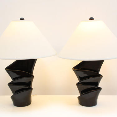 Postmodern Zig Zag Lamps Pair 80s Ceramic Nightlight 