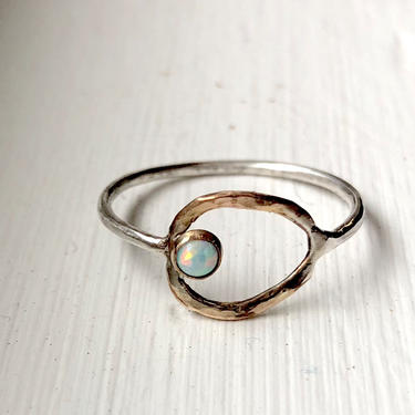 gold and silver oval opal ring handmade organic shape irregular open circle delicate ring 