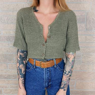 Sage Green Silk Knit Button Front Sweater Top 