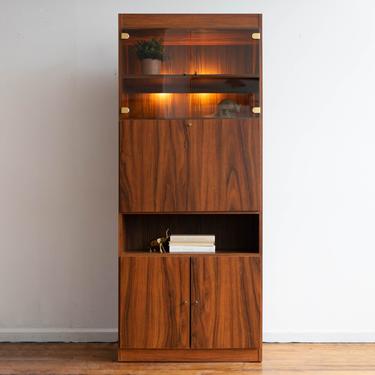 Vintage 70's MCM Faux Rosewood Bar Cabinet / Bookcase / Shelf Unit with Secretary Desk 