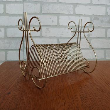 Mid Century Brass Musical Note Wire Record Holder 