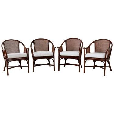 Set of Four McGuire Rattan Cane Horseshoe Lounge Chairs by ErinLaneEstate