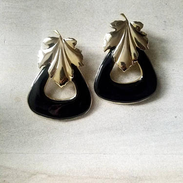 Mona leaf statement earrings, doorknockers, gold earrings, leaf jewelry, large hoops, hoop earrings, black earrings 