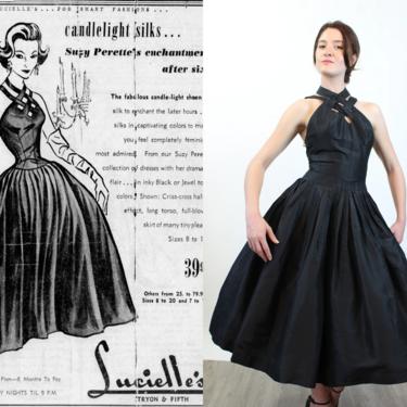 1950s 1957 CAGE NECKLINE documented silk Suzy Perette dress xs | new spring 