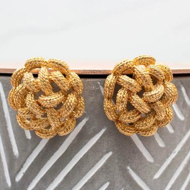 Vintage 1990s Round Gold Earrings - Monet Rope Chain Metal Statement Earrings 
