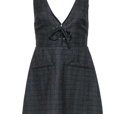 Reformation - Charcoal & Black Grid Print Sleeveless Jumper Dress Sz 4