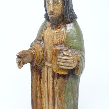Early 1900's Antique Polychrome Jesus Statue, Mexican Santos Hand Carved, Hand Painted for Christmas Putz or Nativity 